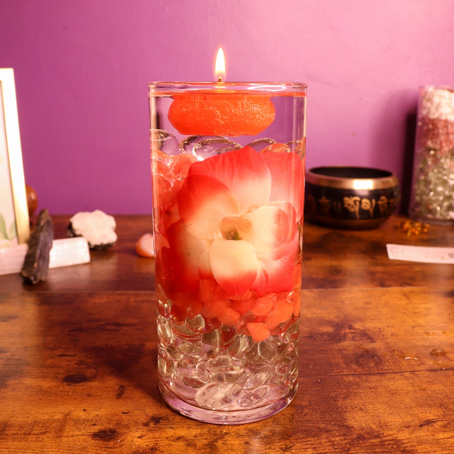 Cherry Quartz: Hot Pink and White Rose Candle
