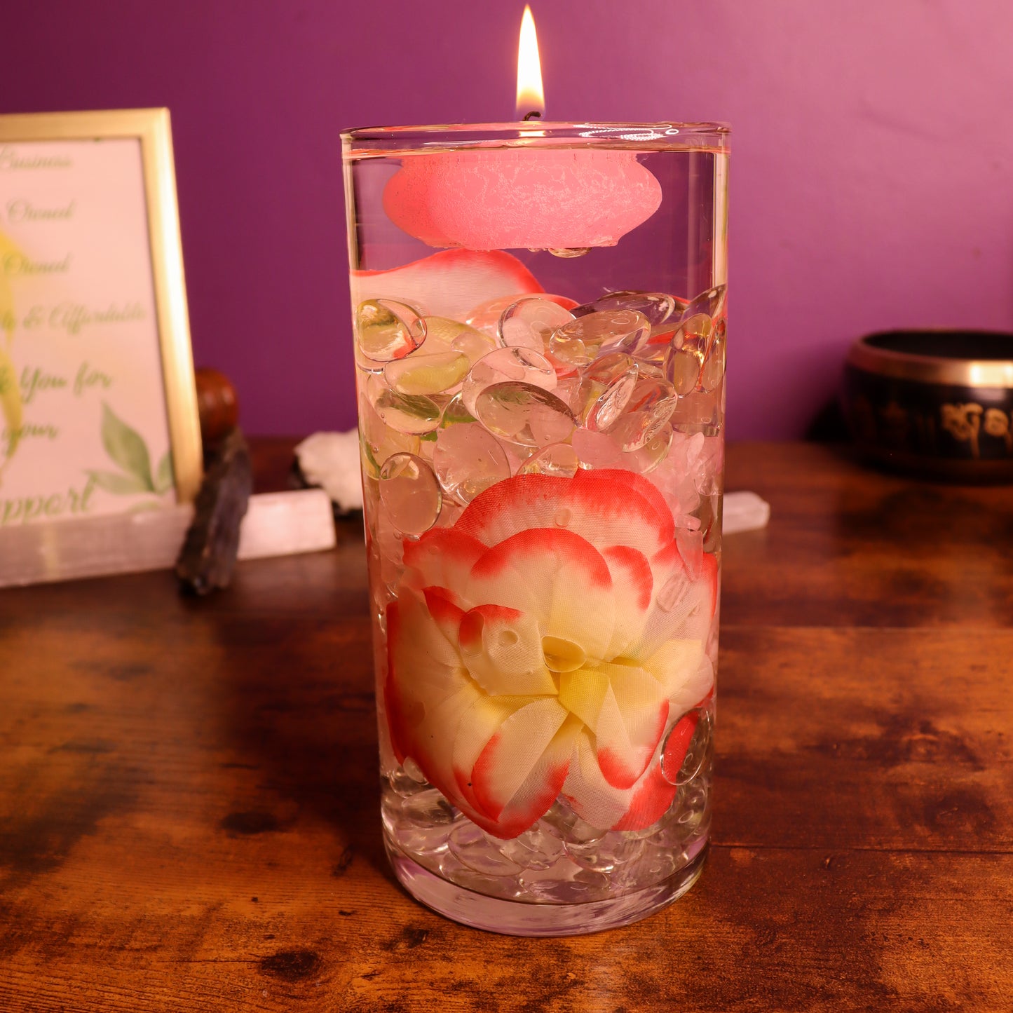 Rose Quartz:  Pink & Red Rose Candle