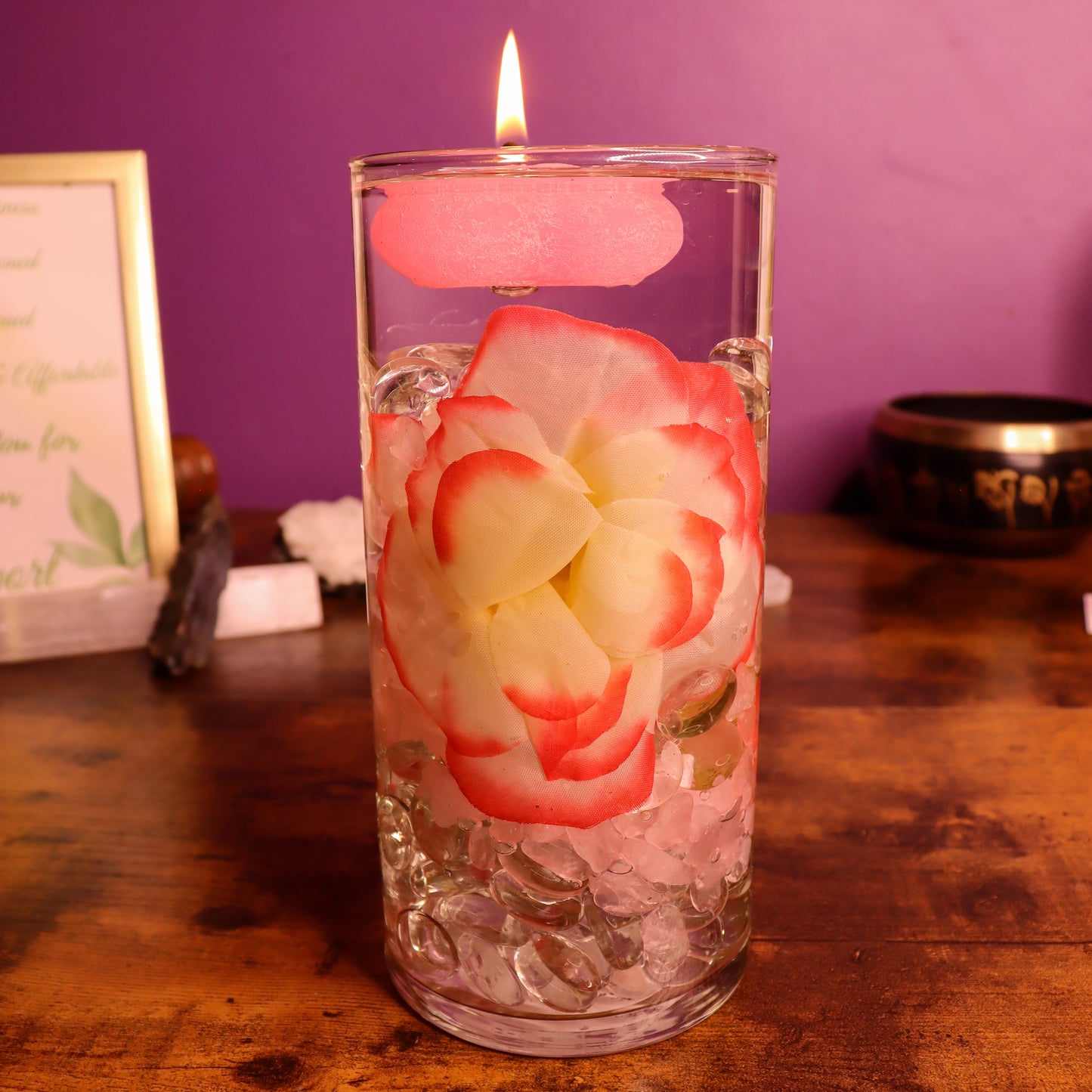 Rose Quartz:  Pink & Red Rose Candle